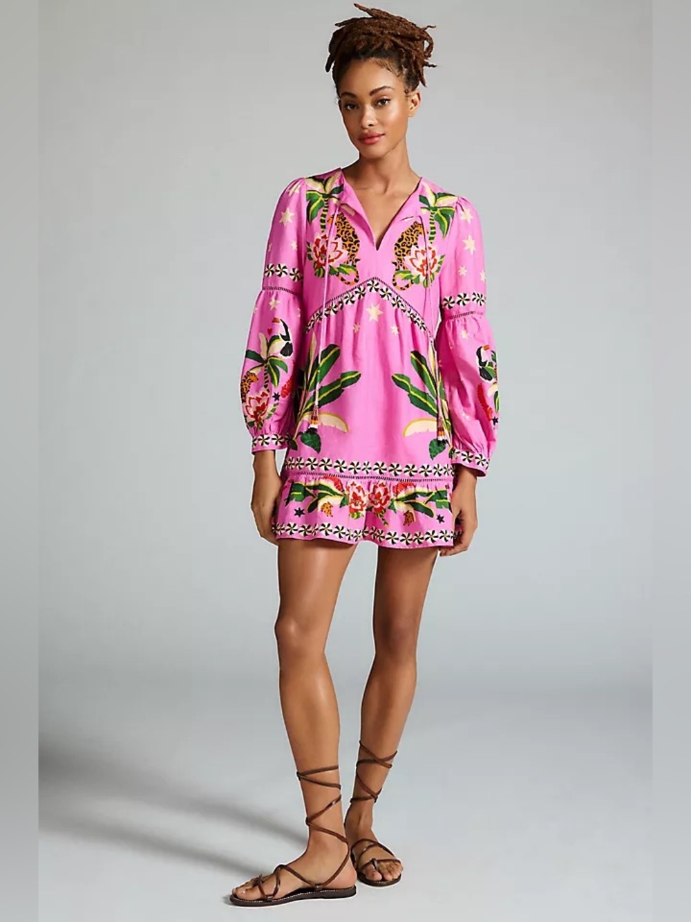 FARM Rio Leopard Forest Pink Linen Blend Mini Dress Size XL dopamine dress #125
